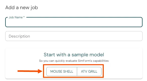 Icons to select a feasibility sample model